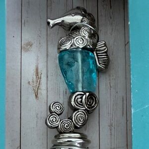 Tommy Bahama Silver and Blue Seahorse Bottle Stopper